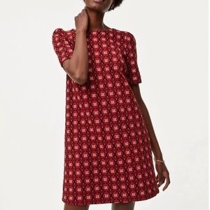 LOFT Red Jacquard Shift Dress - Size XSP